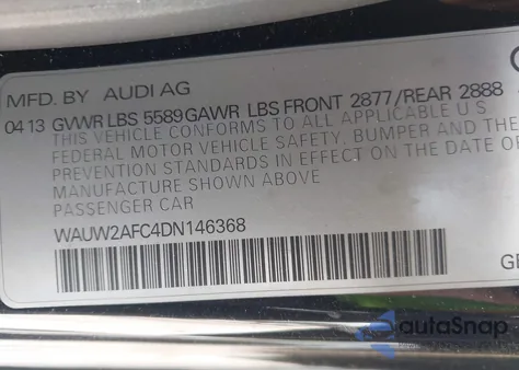 2013 Audi S7 4.0T Prestige z USA, uszkodzony, nr VIN WAUW2AFC4DN146368